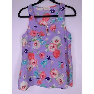 Everly Anthropologie Tank Top Purple Floral Tunic Women's Size Small Style T8779